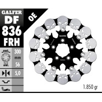 Disco de freno flotante Skull — 300 mm (11,8"), patrón 5 agujeros, 5,0 mm, negro/plata