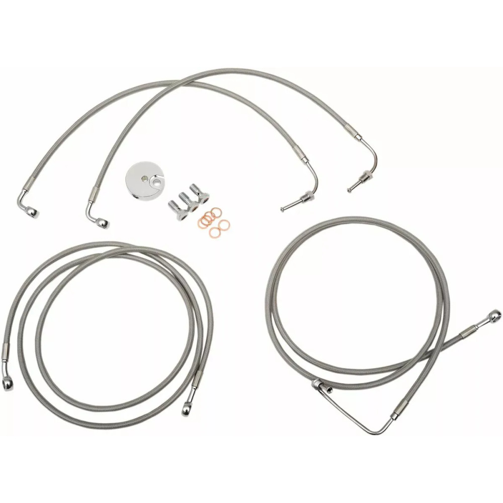 Kit de latiguillos de freno de acero inoxidable — 38 cm - 43 cm (15" - 17"), con ABS, plateado