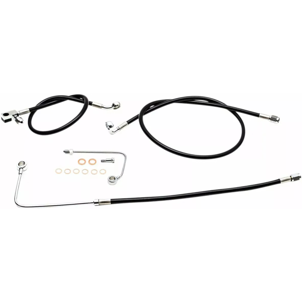 Kit de latiguillos de freno trenzados negros — 38–43 cm (15"–17"), delantero, con ABS