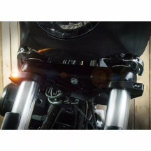 LED Handlebar Turn Signals — 12V, front clamp mount, black housing, amber LED