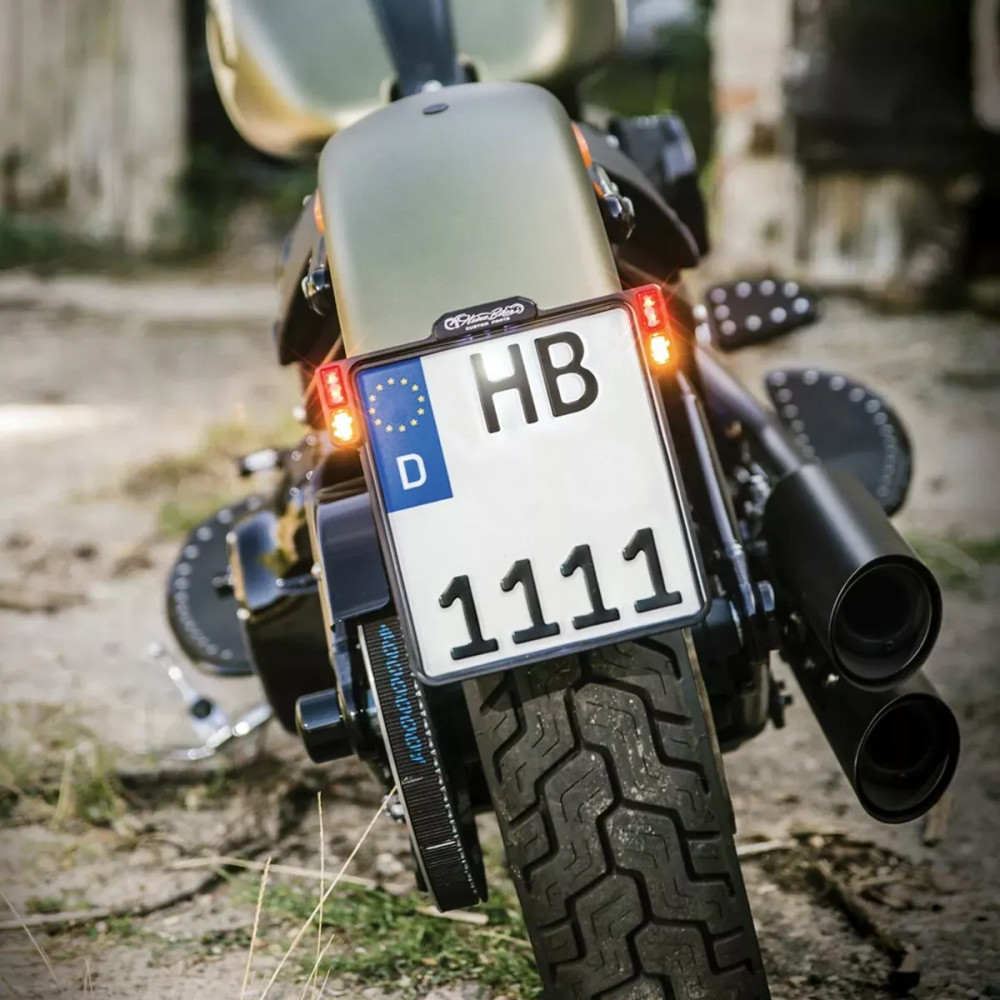 All-in-One 2.0 License Plate Holder w/ LED Plate Lights, Brake and Rear Lights — 20 cm height, Germany plate size
