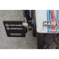 Soporte de matrícula RH975 — 20 cm alto, 18 cm ancho, negro, montaje trasero, LED