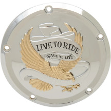Live To Ride Derby Cover — 5-hole mount, Gold, Silver