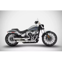 Silenciador Slip-On solapado para HD-SOFTAIL (BREAKOUT/FAT BOY) — Acero inoxidable pulido, tapas finales negras, montaje derecho