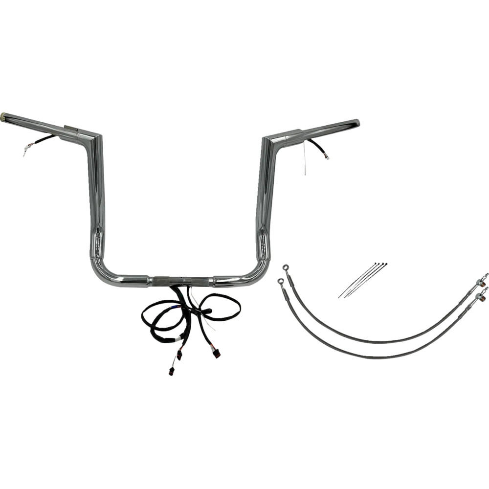 Kit de manillar EZ Install Wired 1-1/2" Flat Top — 1-1/2" de diámetro, 14" de altura, 36" de ancho, abrazadera 1", Cromo