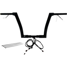 Kit de manillar EZ Install Wired 1-1/2" Flat Top — 1-1/2" diámetro, 12" elevación, 10-1/4" ancho central, 1-1/4" abrazadera, Neg