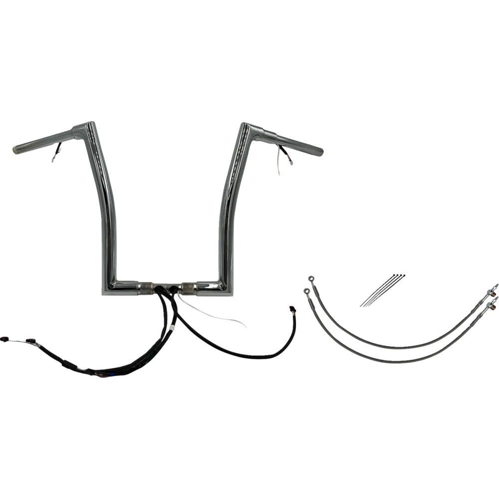 Kit de manillar plano EZ Install con cableado 1-1/2\" — diámetro 1-1/2\", abrazadera 1-1/4\", ancho 35\", cromado
