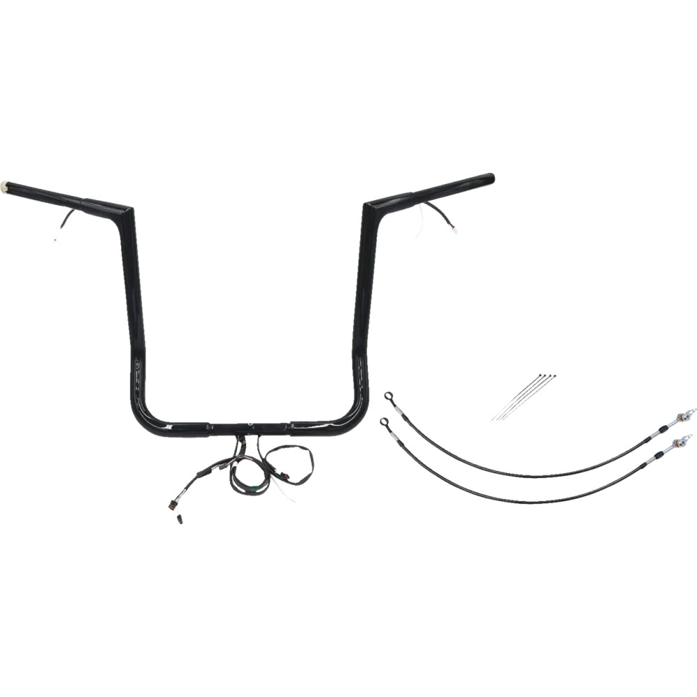 Kit de manillar Flat Top EZ Install con cableado 1-1/4" — 1-1/4" dia., abrazadera 1", anchura central 15-1/2", negro