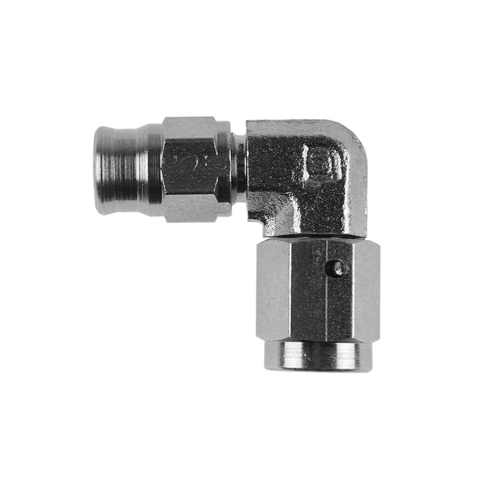 Rótula giratoria Serie 600 — codo 90°, racor -3 para manguera, cromo