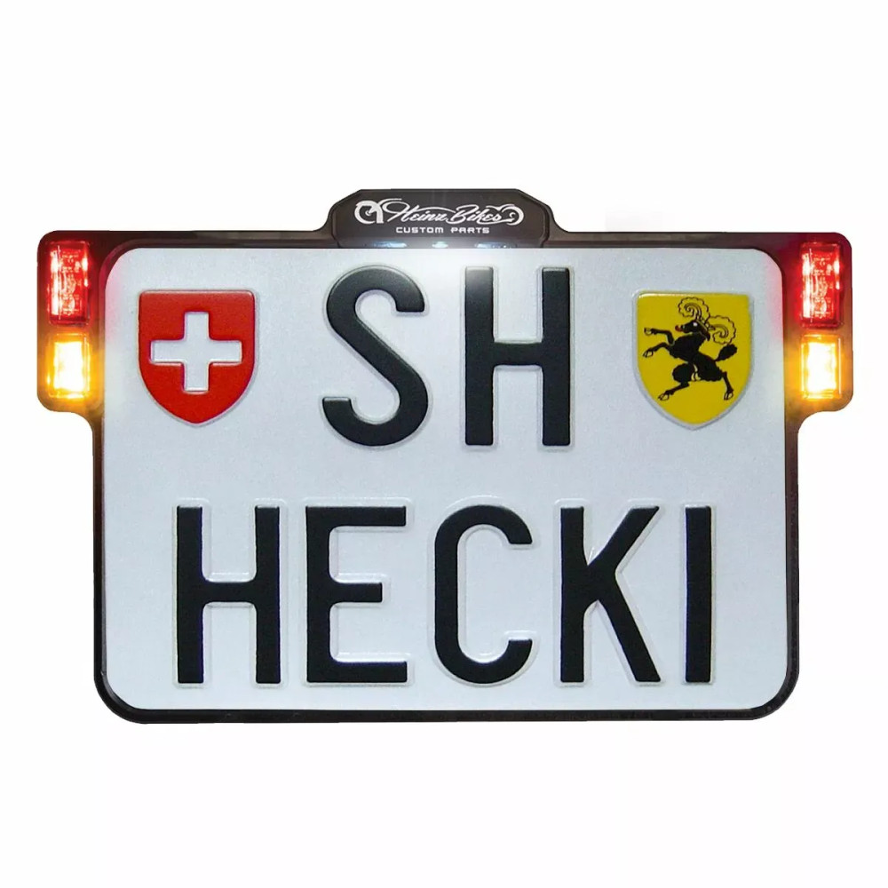 All-in-One 2.0 License Plate Holder w/ LED Plate Lights, Brake and Rear Lights — Rear, 14 cm x 18 cm, Anodized black