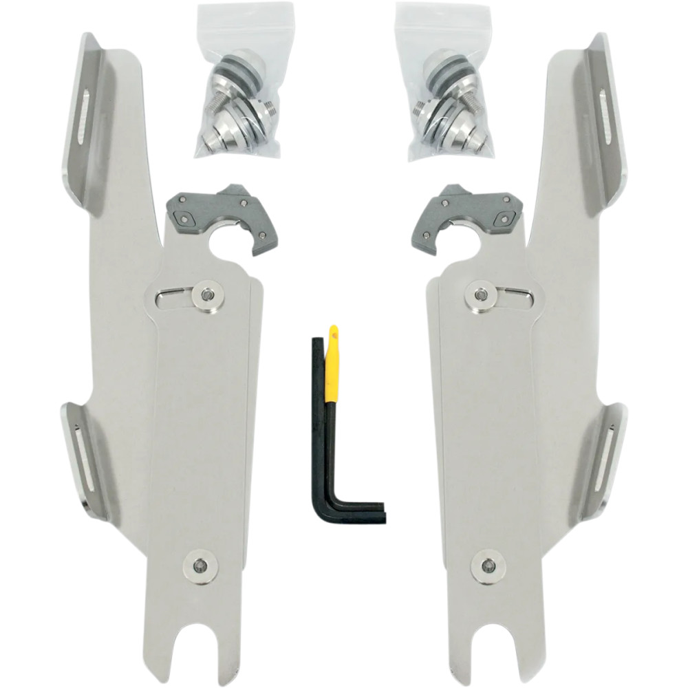 Kit de montaje completo Fats/Slim Windshield Trigger-Lock — Pulido, para Batwing Fairing, sin barra de luz OEM