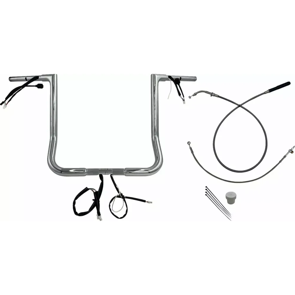 EZ Install Wired Handlebar Kit — 1" clamp, 16" rise, 36" width, chrome
