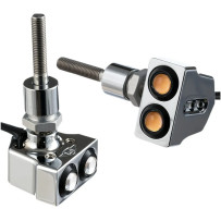 Rat Eye LED intermitentes montados en espejo — cromado, rosca 5/16\" o 8 mm, 0.875×1.6875×1.625 in