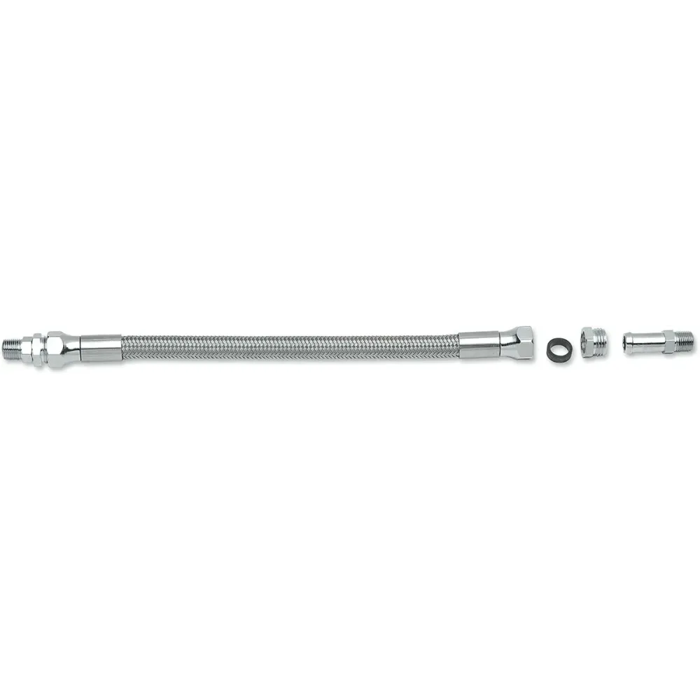 Línea de aceite universal trenzada de acero inoxidable — 1/8" NPT, 11/32" de diámetro, 12" de longitud, cromo