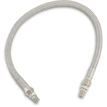 Línea de aceite universal trenzada de acero inoxidable — conectores 1/8\" NPT, Ø 8,7 mm, 18\" de largo, cromado