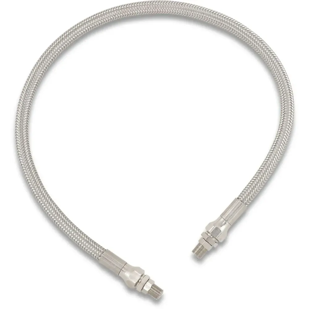Línea de aceite trenzada universal de acero inoxidable — 11/32" ID, 24" L, 1/8" NPT, Cromado