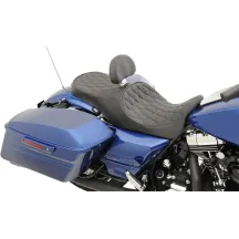 Asiento touring de cuero 2 plazas perfil bajo con posición adelantada — Largo total 77.5 cm, conductor 38 cm, pasajero 31.8 cm, 