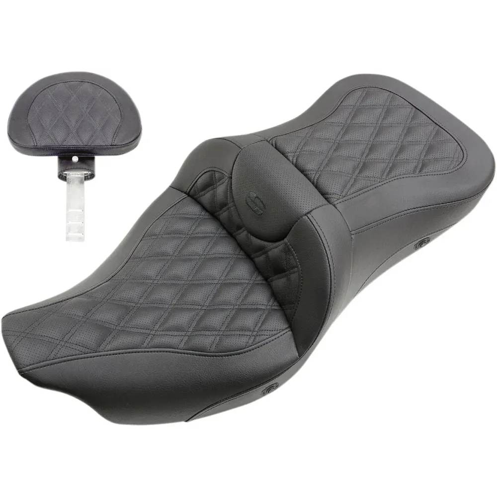 Asiento Roadsofa™ con costura enrejada y calefacción — 76 cm (30") totales, conductor 40 cm (15-3/4"), pasajero 33 cm (13"), neg