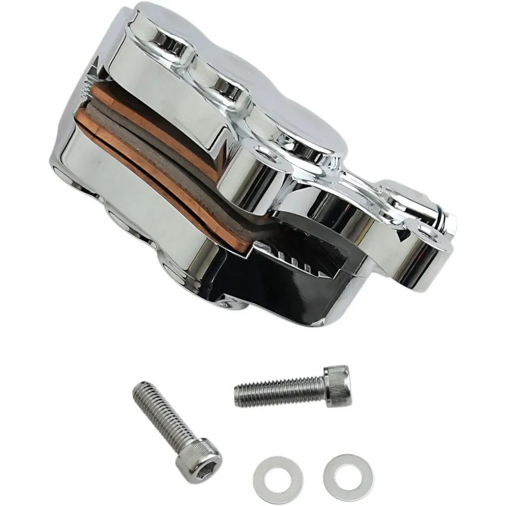 Ness Tech pinza de freno de seis pistones con diámetro diferencial — 6 pistones, rotor 300 mm, delantero derecho, Cromo, con ABS