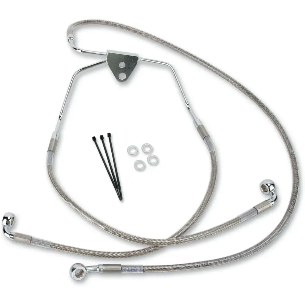 Kit de latiguillos de freno de acero inoxidable de longitud extendida — Delantero, sin ABS, 39 cm y 63.5 cm, sobredimensionado +