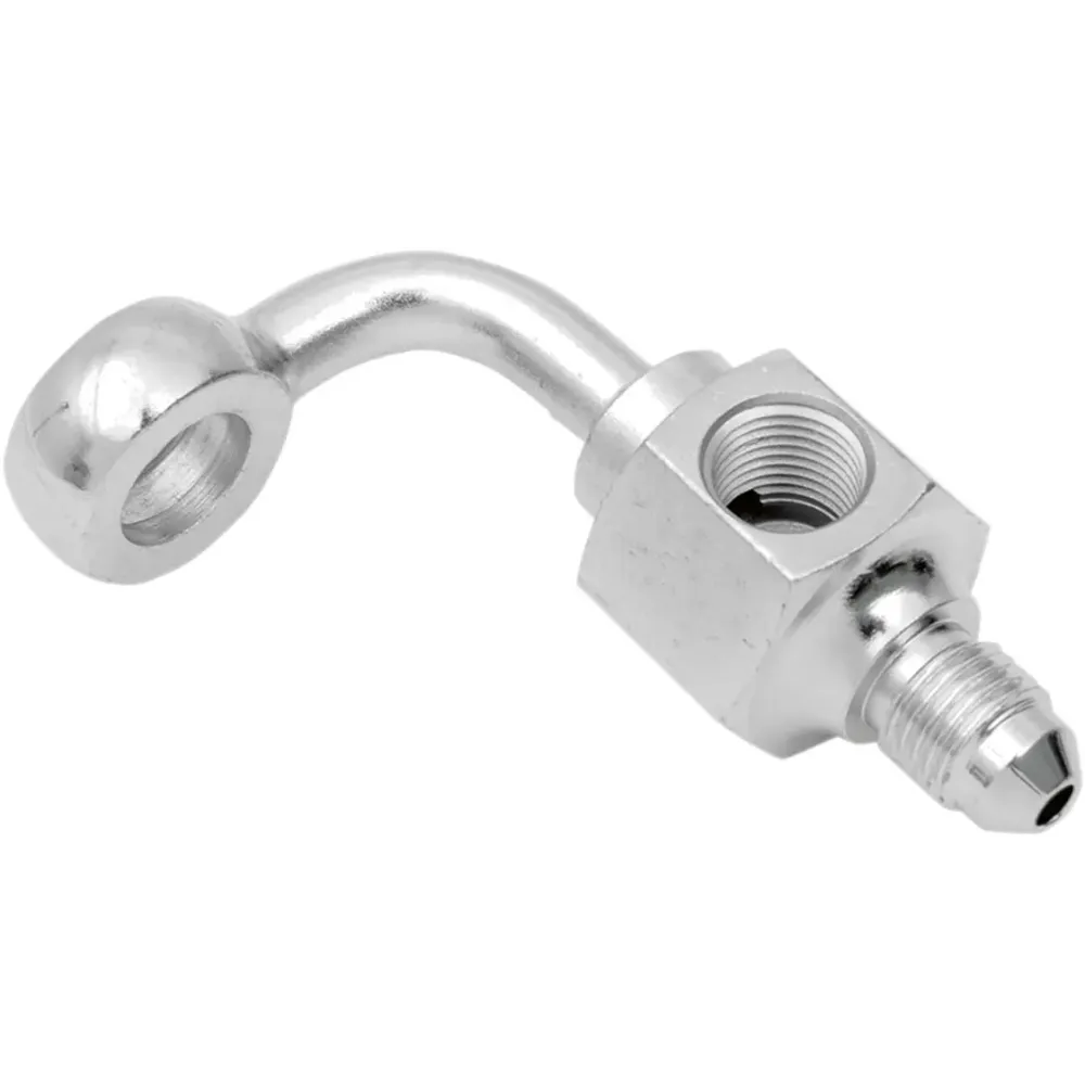 Racor banjo de acero cromado — -3 AN macho, 3/8" 90° corto