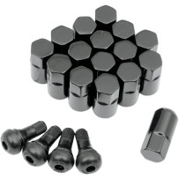 Replacement ATV/UTV Wheel Lug Nuts with Valve Stems — 12 mm x 1.25" , tapered base, 16-pack, black gloss