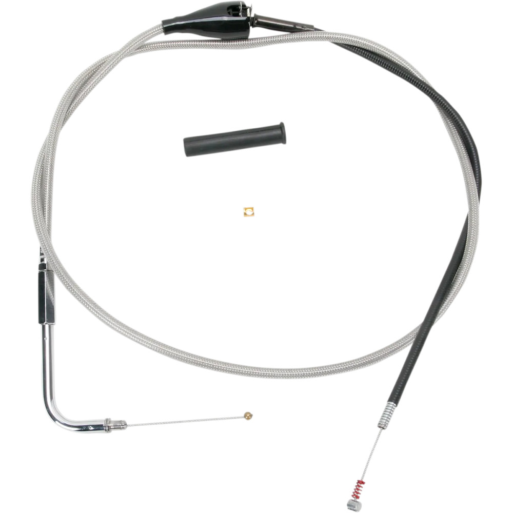 Stainless Braided Idle Cable — 132 cm (52") housing, 90° elbow, Silver
