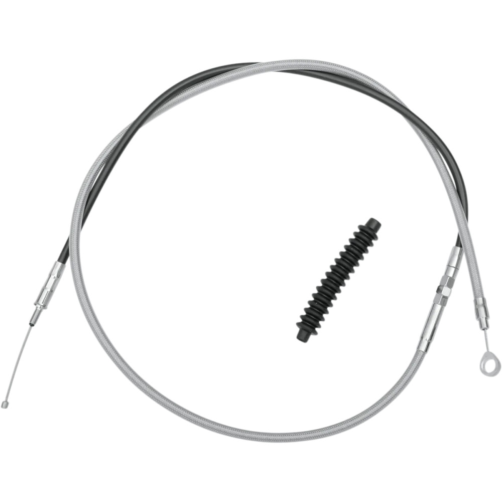 High-Efficiency Braided Stainless Steel Clutch Cable — 180 cm housing, 64.5 cm adjuster, Chrome
