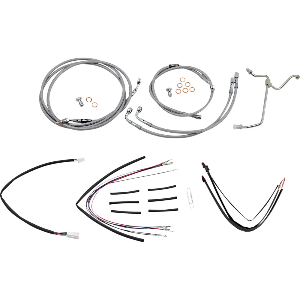 Complete Stainless Braided Handlebar Cable/Brake Line Kit — 18\" ape hanger fit