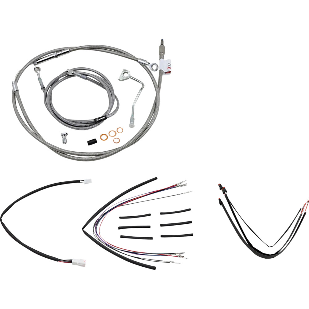 Complete Stainless Braided Handlebar Cable/Brake Line Kit — Fits 16\" ape hanger, Natural