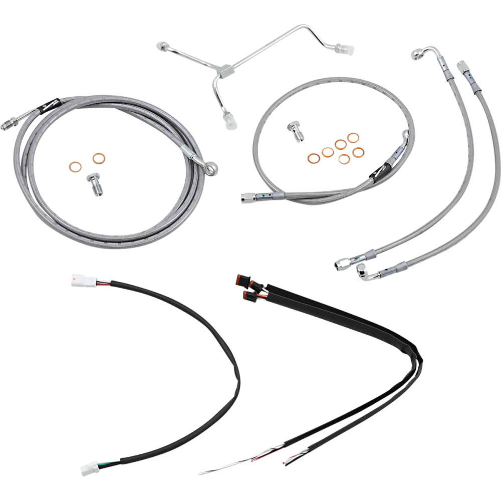 Complete Stainless Braided Handlebar Cable/Brake Line Kit — fits 35.5 cm (14") ape hanger