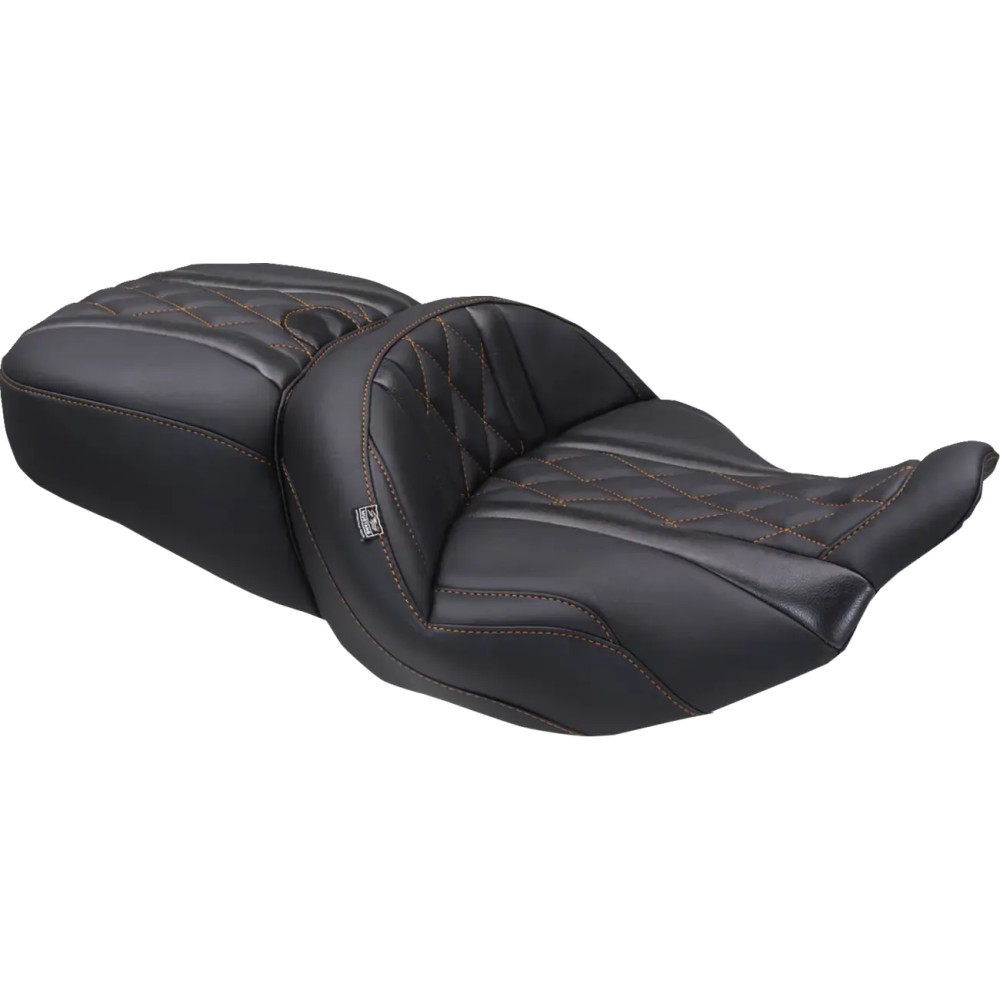 Deluxe Touring Seat — Driver width 47 cm (18-1/2"), Rear width 34.5 cm (13-1/2"), Black, Orange, 2-up