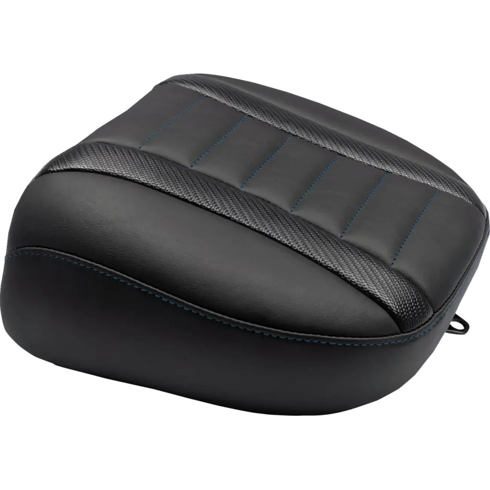 Deluxe Touring Passenger Seat — Black, Carbon Fiber, Blue stitching