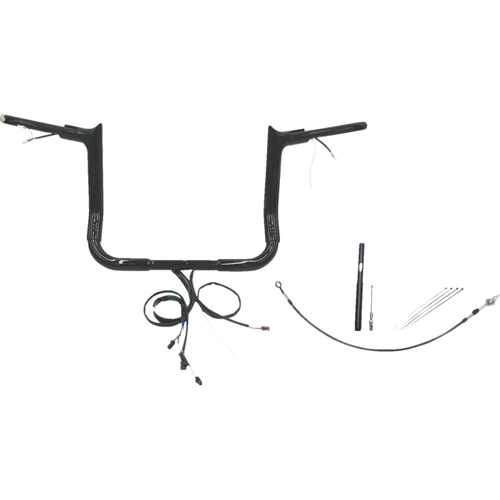Kit de manillar EZ Install Wired de 1-1/2" — 1-1/2" dia, 12" elevación, 15" ancho central, abrazadera 1", negro