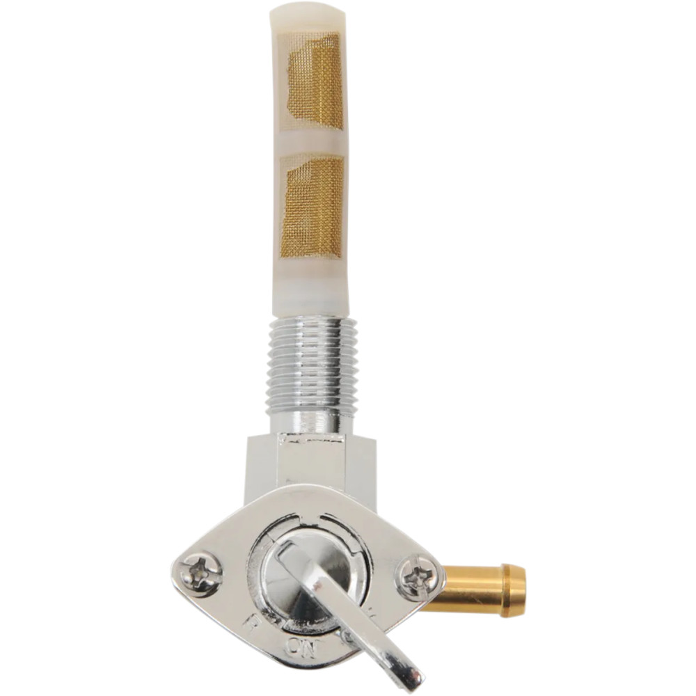 Válvula de combustible 1/4" NPT — salida 90°, cromado, dorado