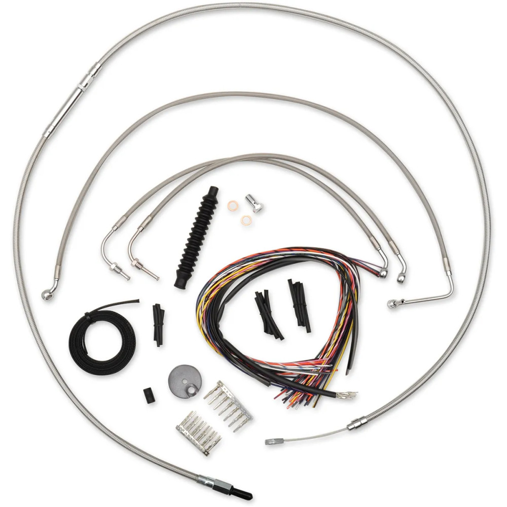 Kit completo de cables y líneas de freno trenzadas de acero inoxidable — Para manillares de 18–20 in., plateado barnizado