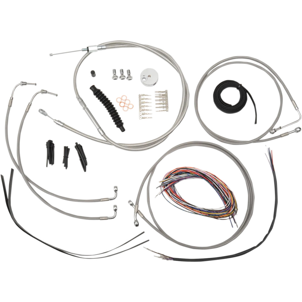 Kit completo de cables y líneas de freno trenzadas de acero inoxidable — Fits 18" - 20", natural, barnizado transparente
