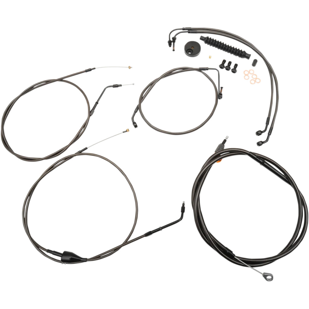 Kit estándar Midnight trenzado de cables/latiguillos para manillar — Ape Hanger, elevadores 18"-20", Non-ABS/ABS, negro