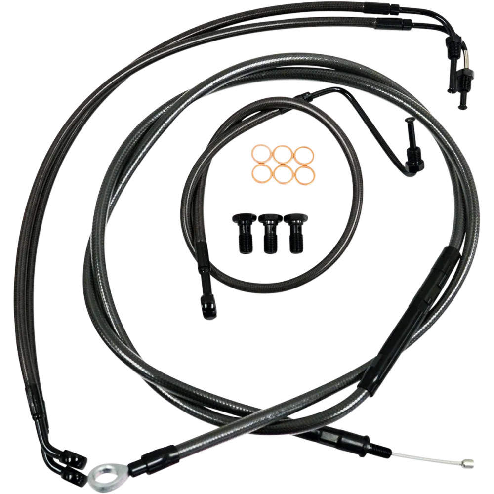 Kit estándar Midnight de cables y latiguillos trenzados para manillar — Ape hanger, para manillares 12"–14", negro acabado trans