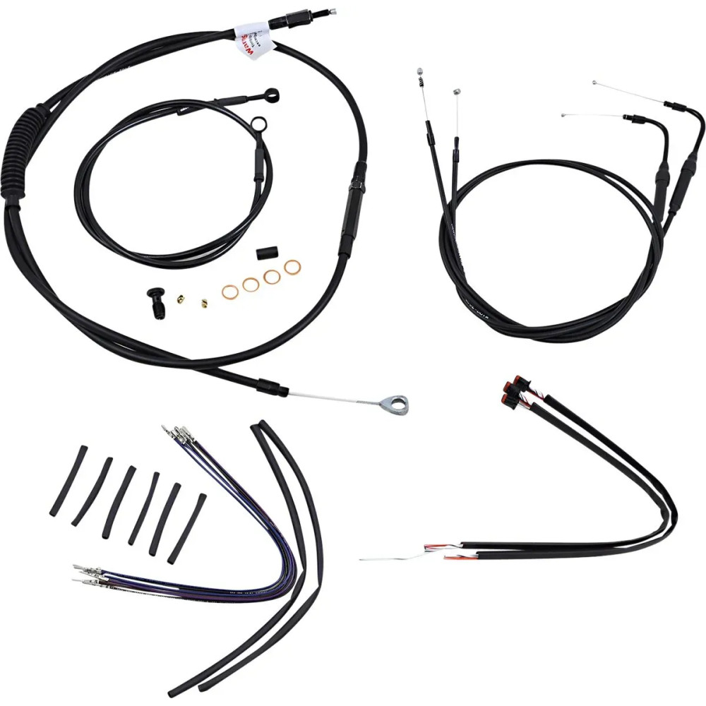 Complete Black Vinyl Handlebar Cable/Line Kit for Ape Hangers — 2" risers, 14" height, black