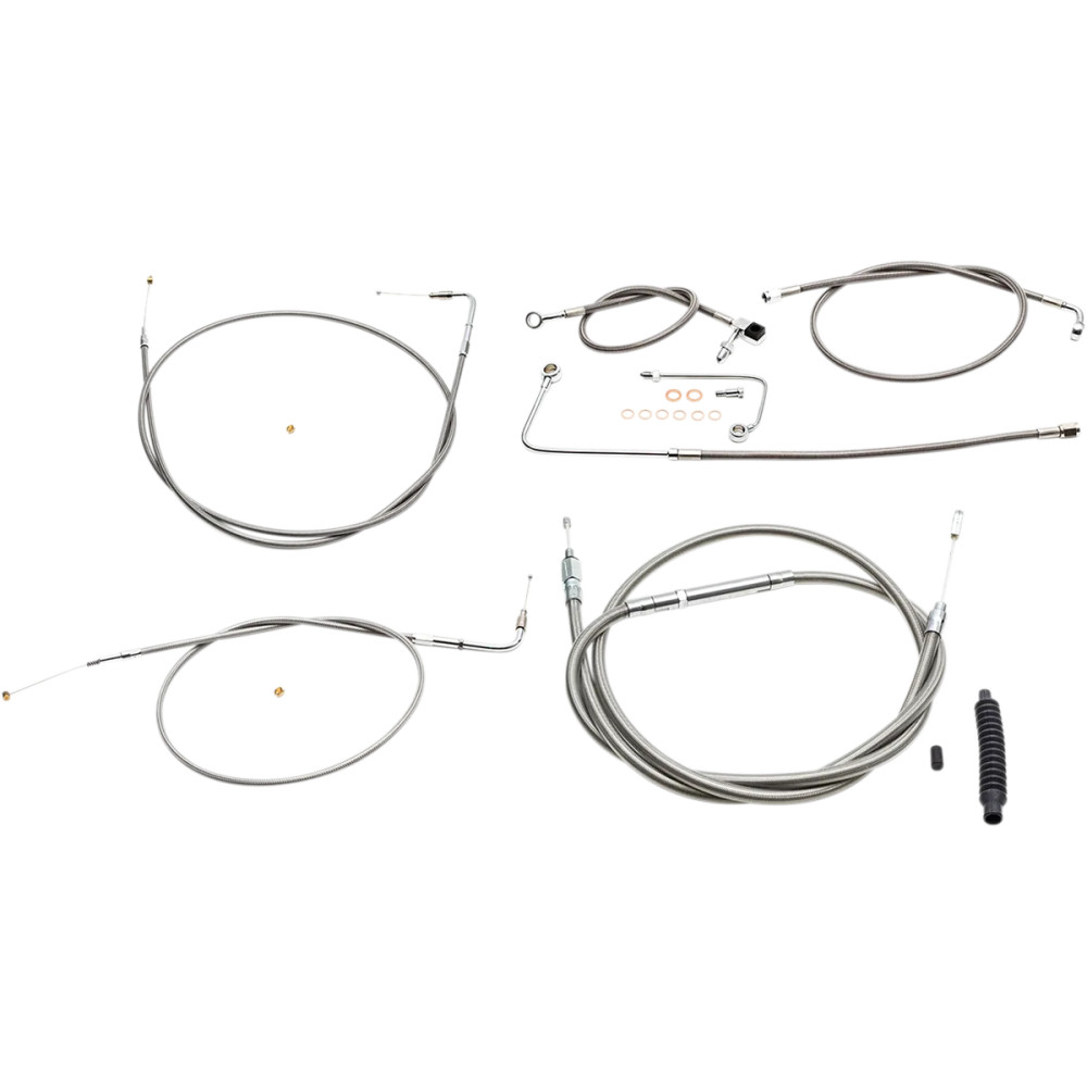Kit estándar de cables y latiguillos trenzados de acero inoxidable para manillar — Compatible con 12" - 14" Ape Hanger, acabado 