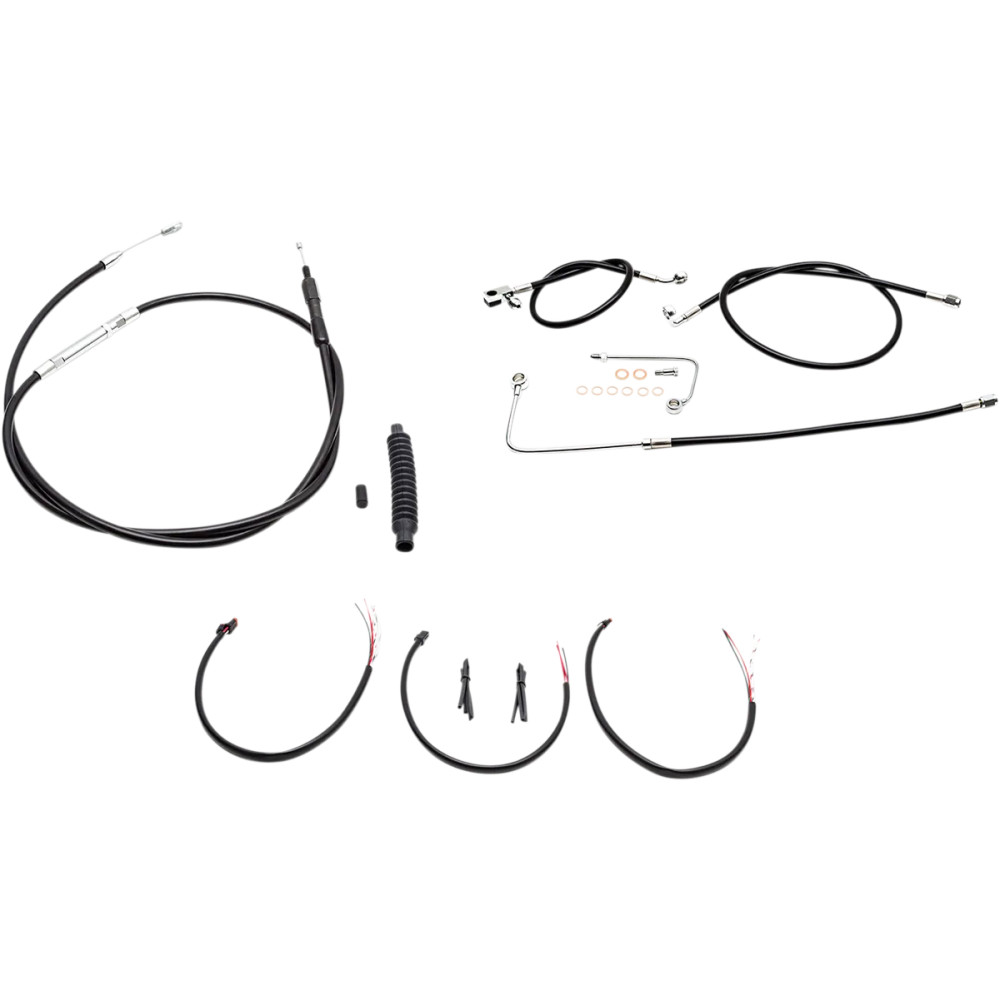 Juego completo de cables/latiguillos trenzados de vinilo negro para manillar — curvatura Mini, altura estándar, negro