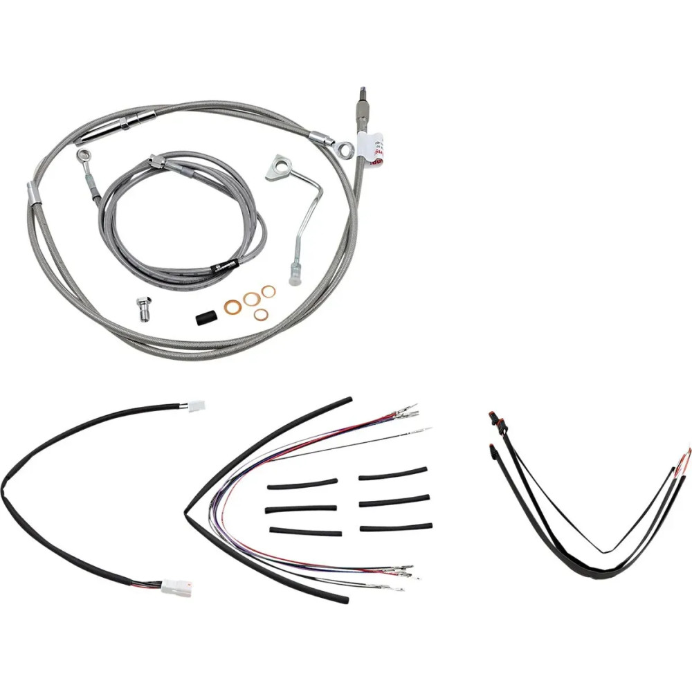 Complete Stainless Braided Handlebar Cable/Brake Line Kit — 40.5 cm (16") ape hanger fit, ABS compatible, Natural