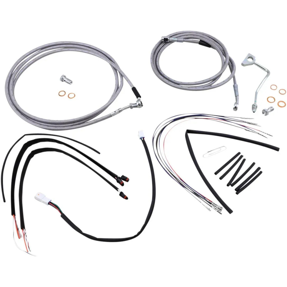 Complete Stainless Braided Handlebar Cable/Brake Line Kit — 14" ape hanger fit