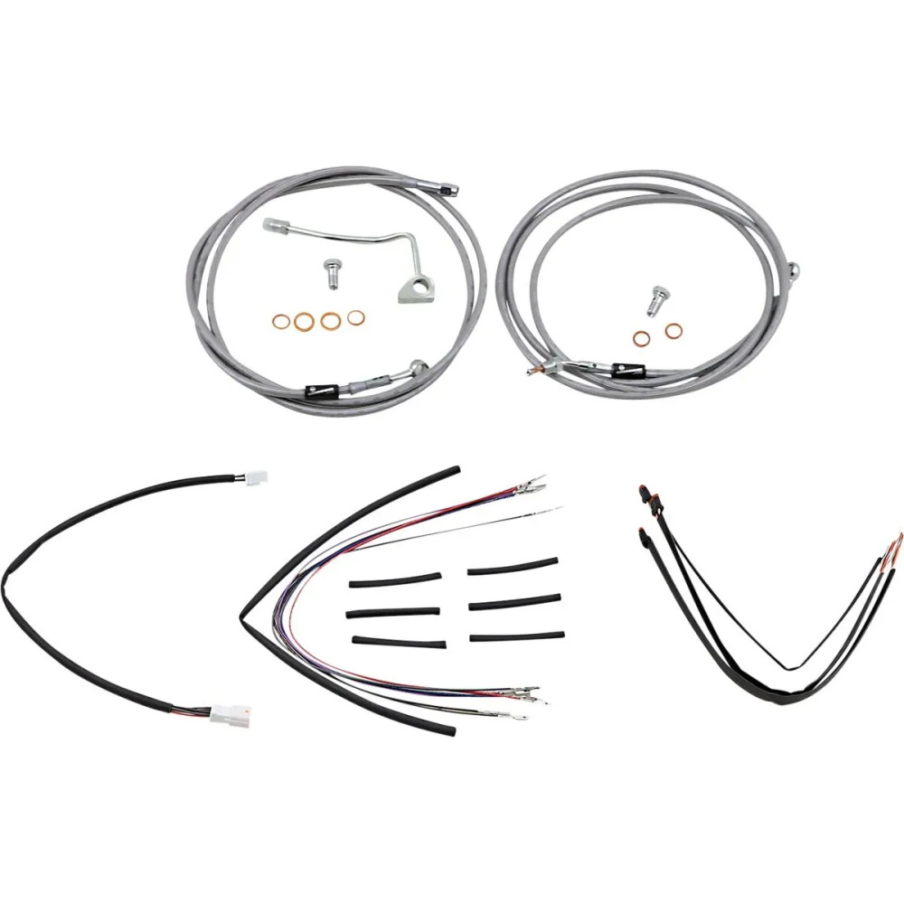 Complete Stainless Braided Handlebar Cable/Brake Line Kit — 18" (45.5 cm) Ape Hanger, ABS, Silver