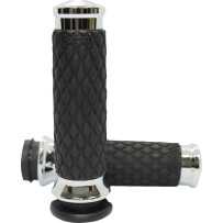 Diamond Contour Grips — 1" handlebar, 4-5/8" length, Black, Chrome