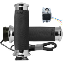 Puños calefactables — 1" diámetro de manillar, 14 cm de longitud, Throttle-By-Wire, Negro, Cromado