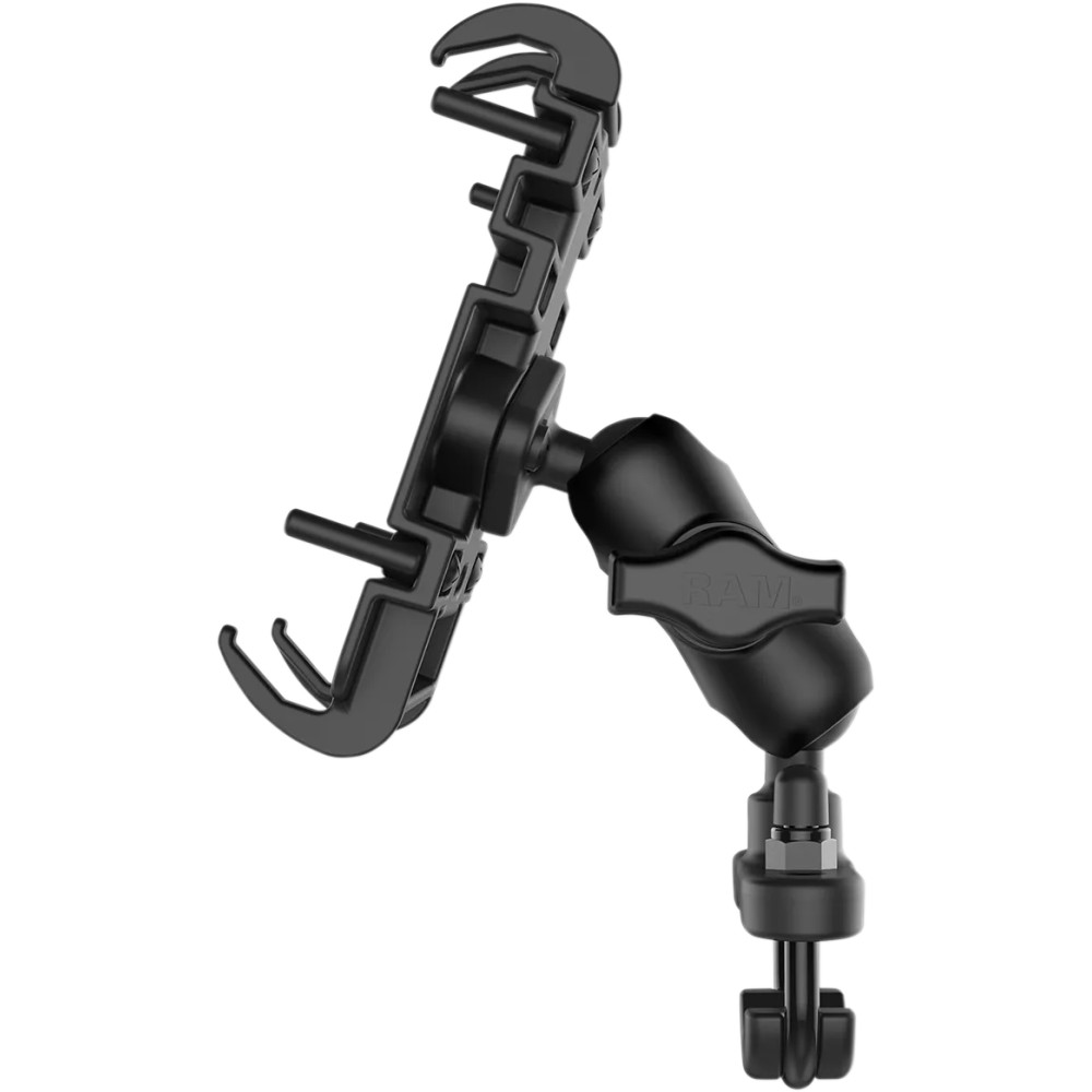 Soporte Quick Grip™ para teléfono con base en U — compatible con rieles 1/2"–1-1/4", negro acabado mate