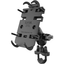 Soporte Quick Grip™ para teléfono con base en U — compatible con rieles 1/2"–1-1/4", negro acabado mate