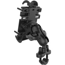 Soporte Quick Grip™ para teléfono con base en U — compatible con rieles 1/2"–1-1/4", negro acabado mate